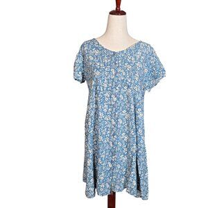Sostanza Babydoll Dress Large Blue Floral Button Front Cottagecore Boho Feminine